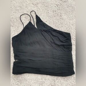 SOLD! Zara Asymmetrical One Shoulder Crop Top Pleated Cut Out Black Sx Small